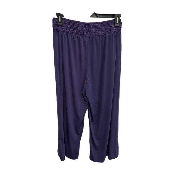 One World Pull On Wide Leg Pants Purple Sz XL Smocked Elastic Waist Boho Relaxed - Picture 2 of 11